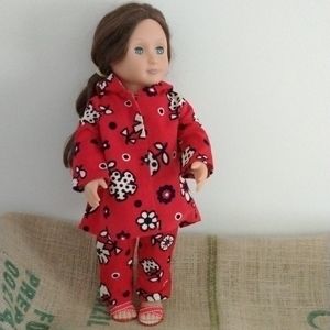 SOLD Retro Red Print Corduroy Jacket & Pants For 18" Doll - Hand Crafted